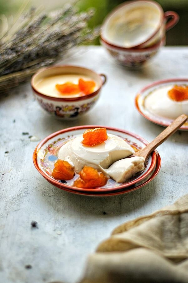 panna cotta s jogurtom marhuľami a medom